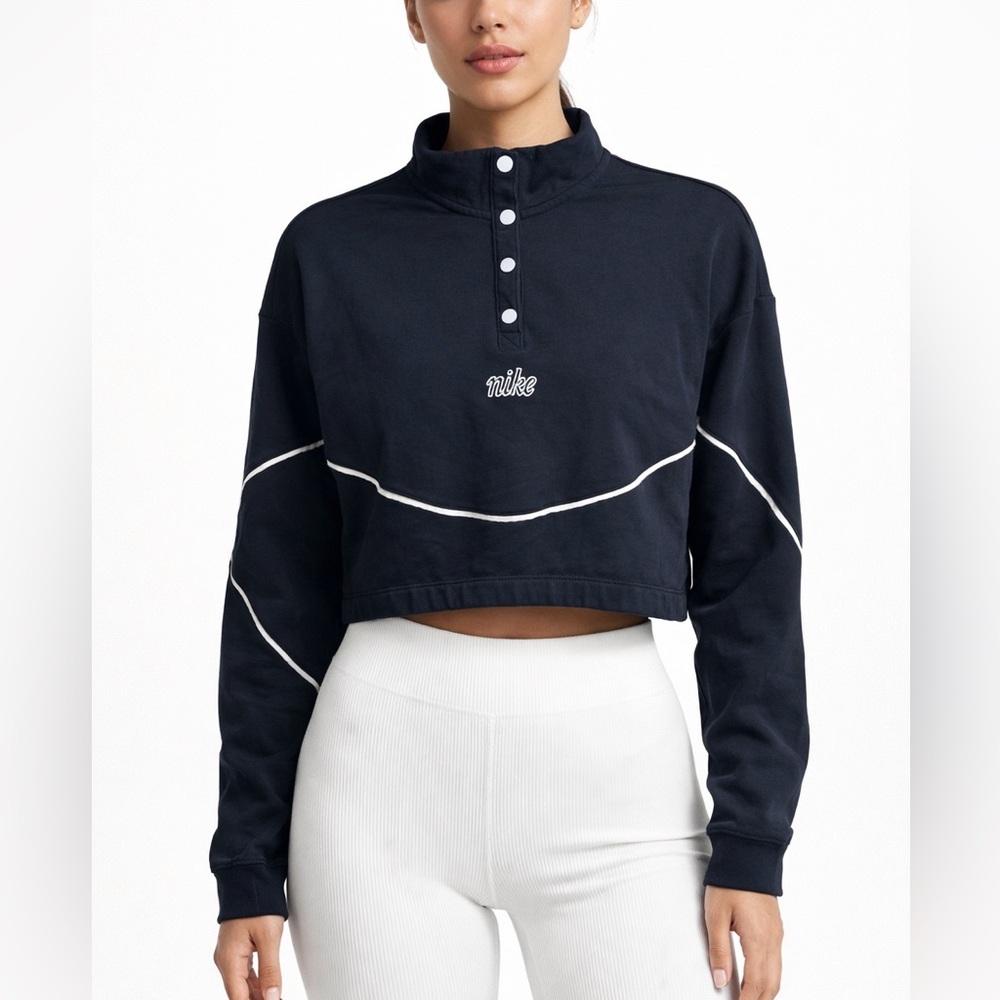 Nike Cropped Quarter Snap Pullover Sweatshirt Bla… - image 1